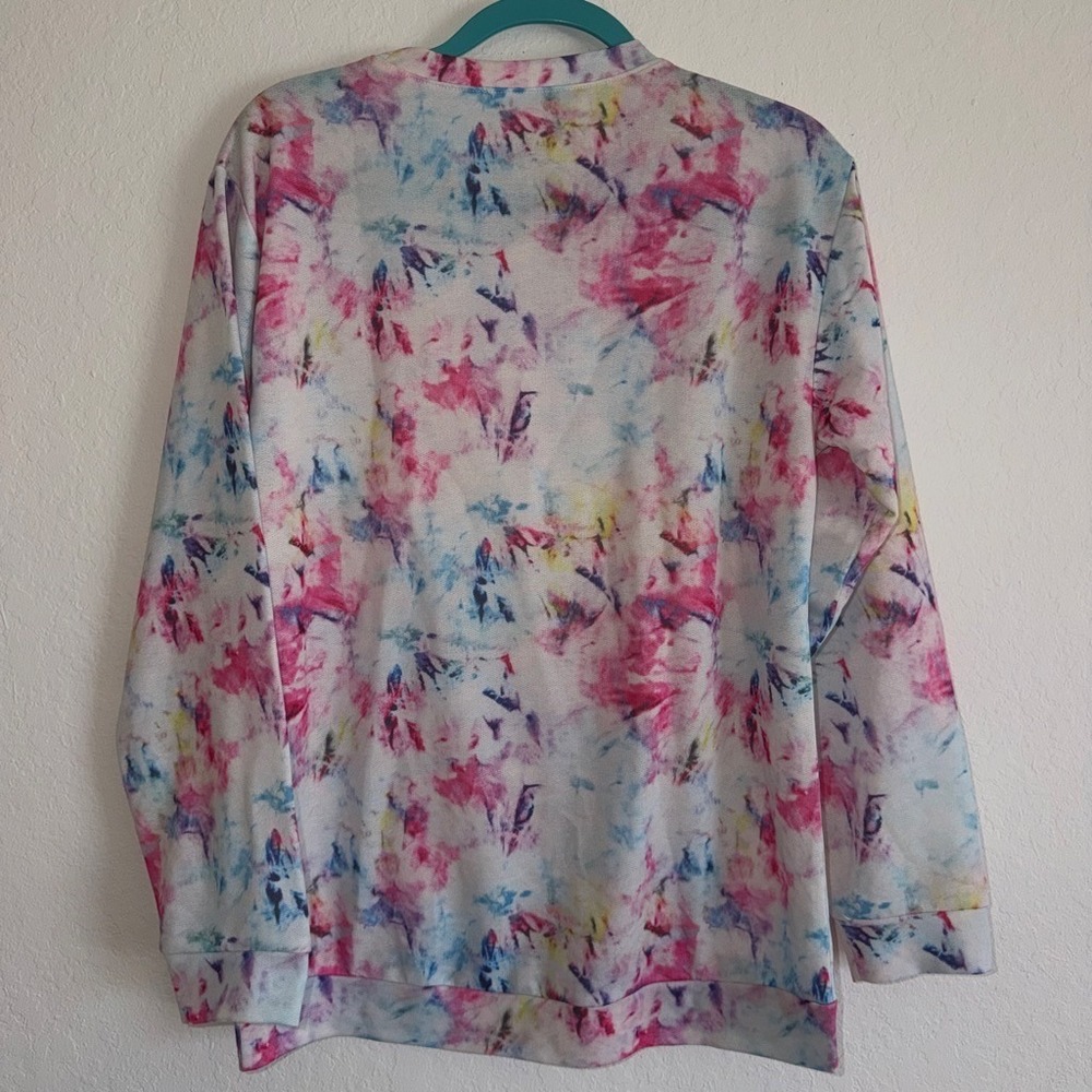 Bobbie Brooks Womens Tie Dye Crewneck Sweatshirt‎ Pink Blue Yellow Size Large